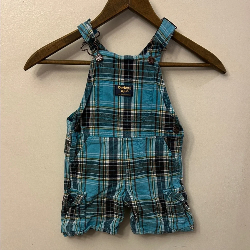 OshKosh B'gosh Teal and Black Plaid Kids Overalls 18 M